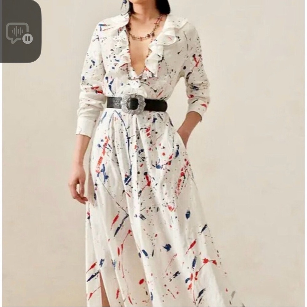 Ralph Lauren Blue Label White Splatter Long Sleeve Dress